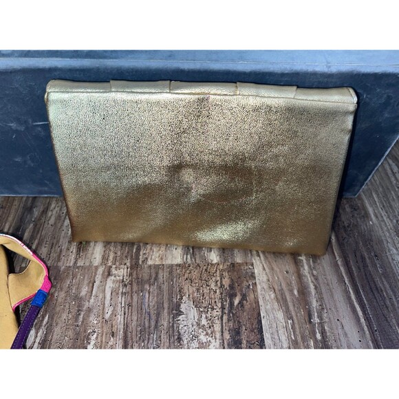 90s Rainbow sandals coasters size 9 & Vintage Gold Clutch - Picture 2 of 8